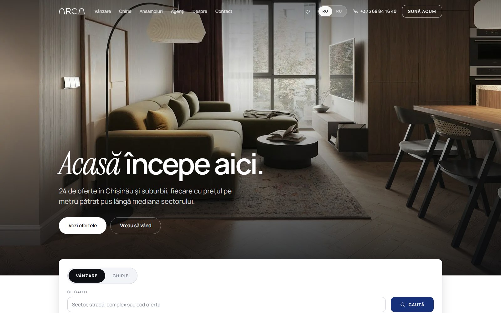 ARCA — site pentru o agenție imobiliară din Chișinău