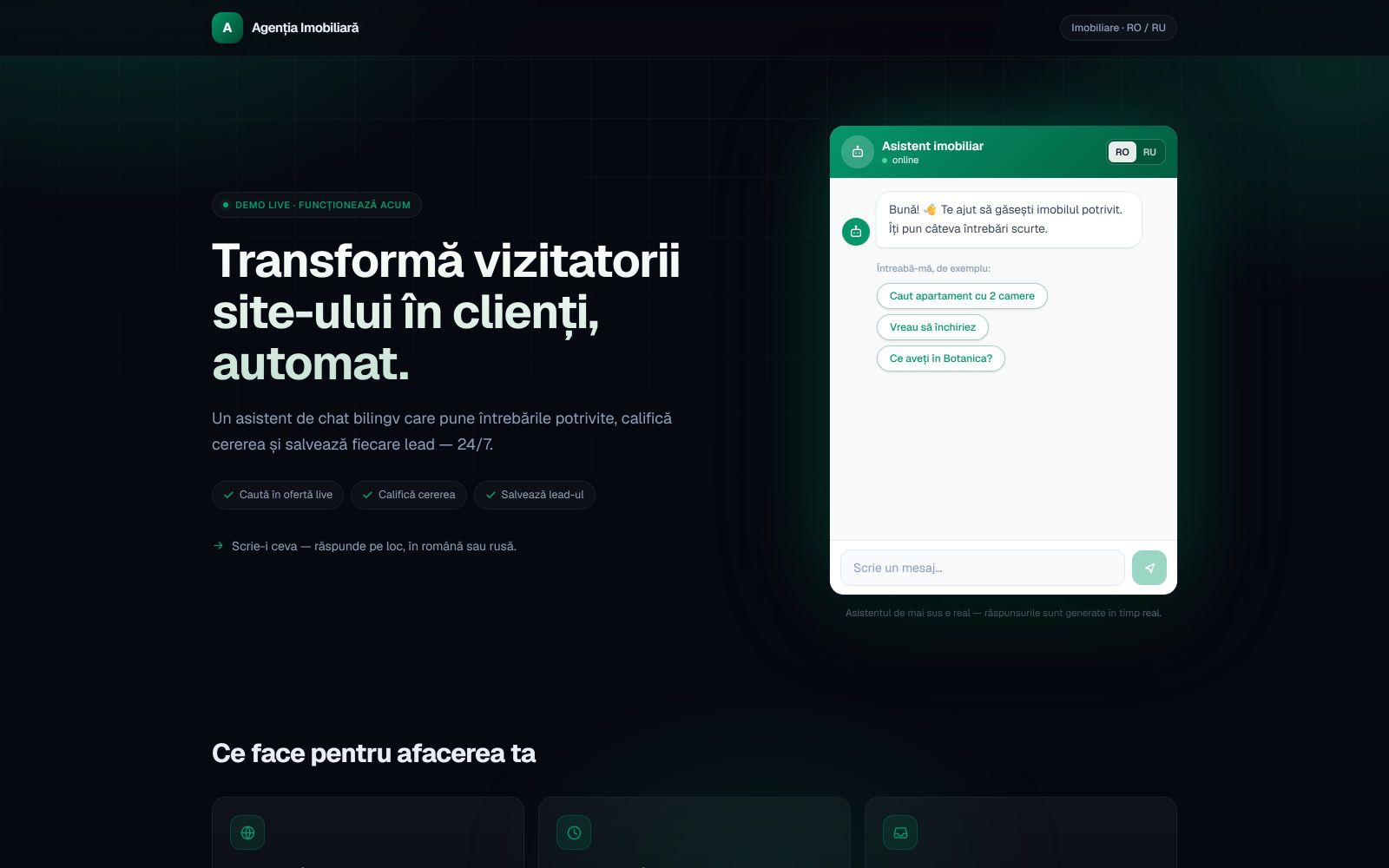 LeadBot — asistent bilingv care răspunde clienților
